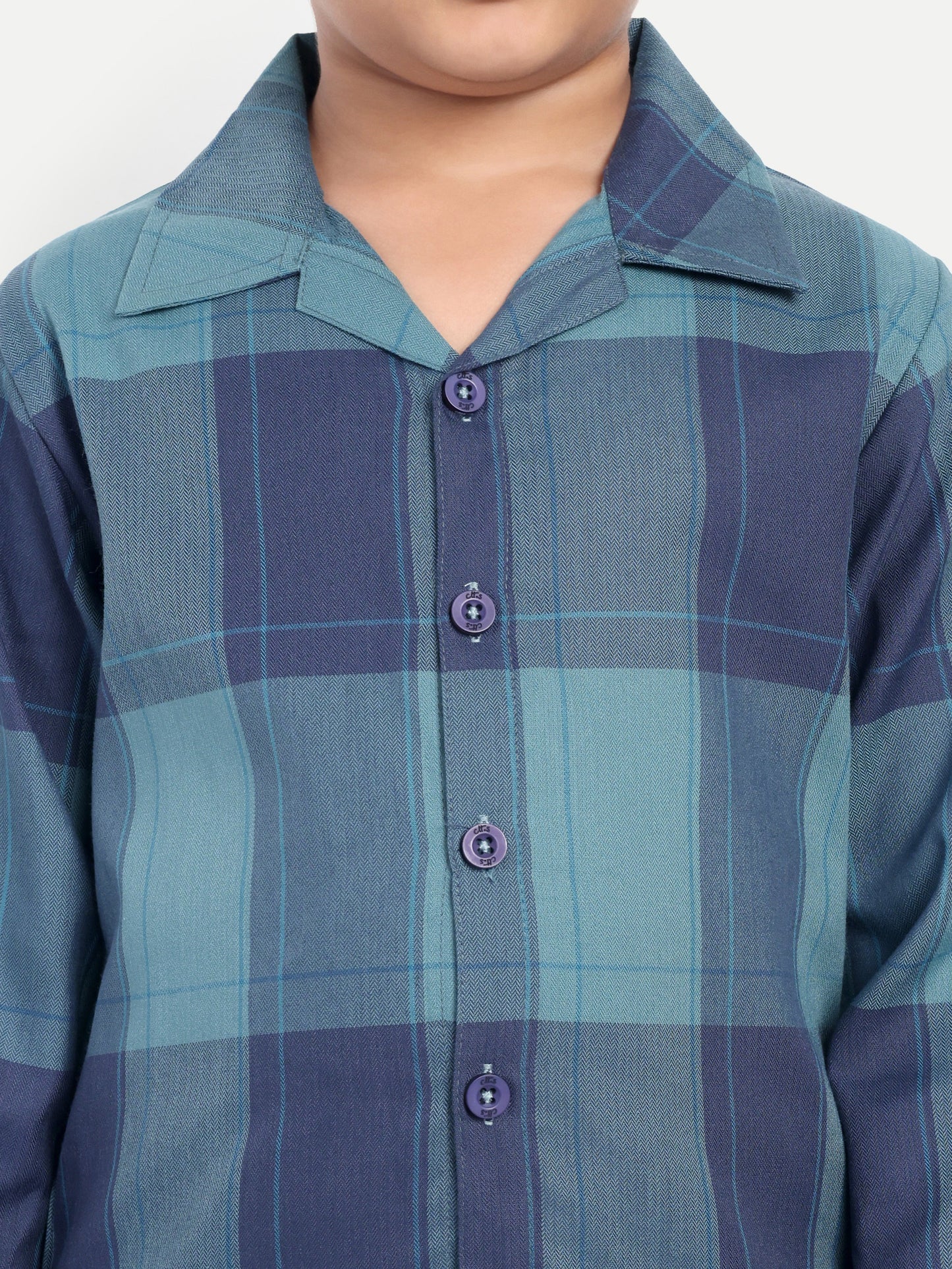 Blue Cotton Woven Checked Full Sleeve Night Suit