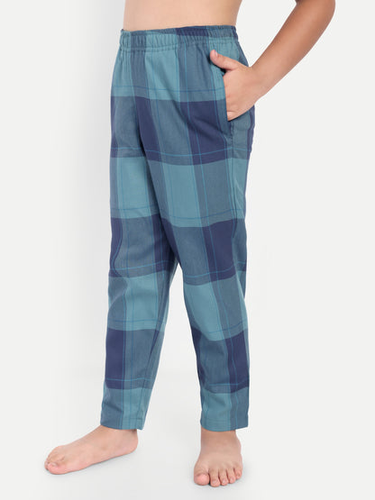 Blue Cotton Woven Checked Full Sleeve Night Suit