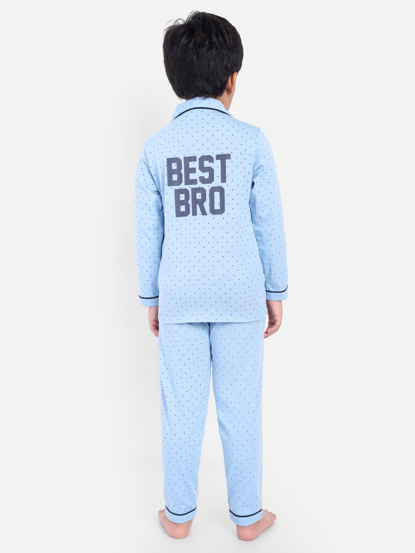Blue Cotton Knitted Typography Full Sleeve Night Suit