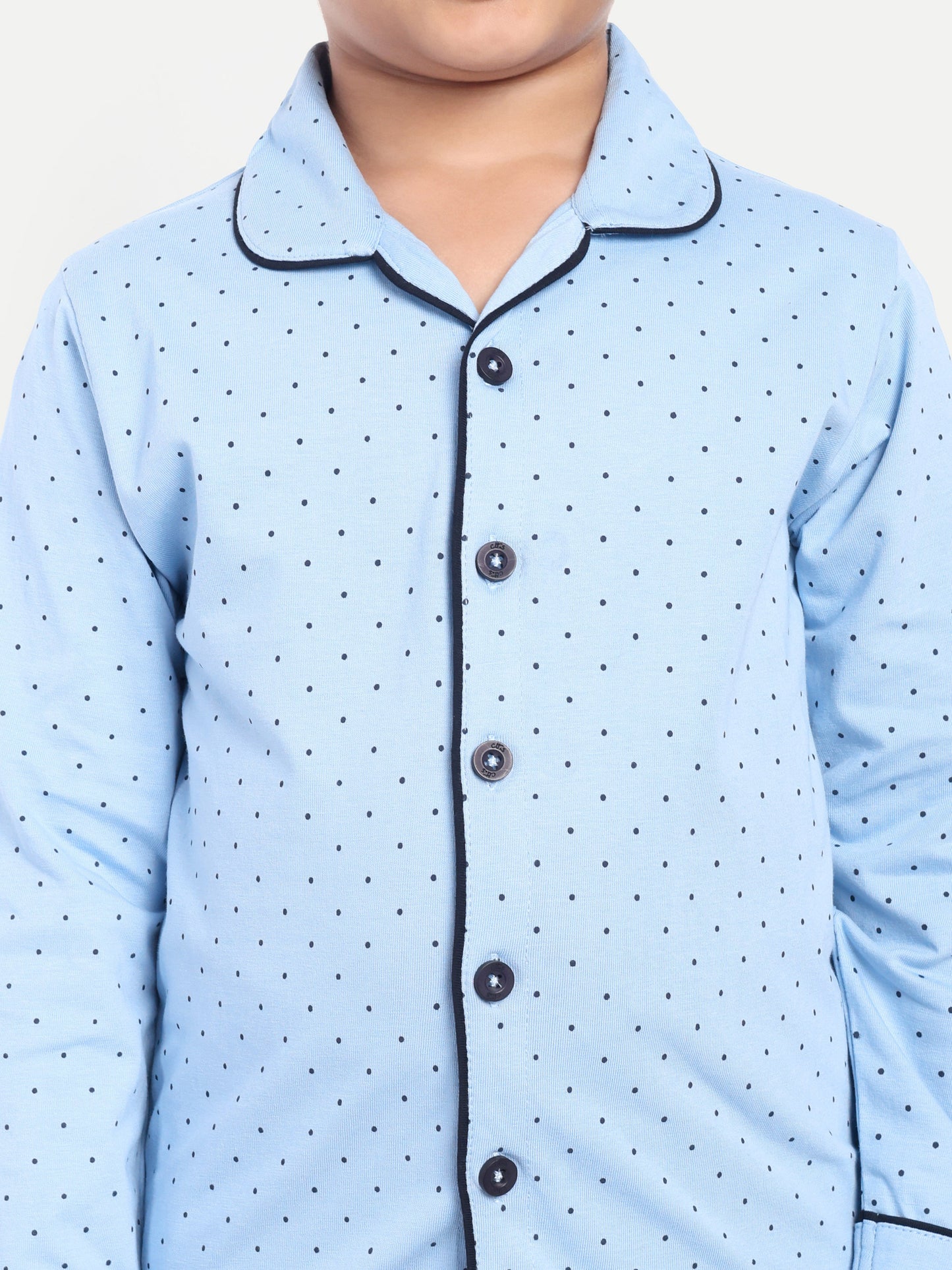 Blue Cotton Knitted Typography Full Sleeve Night Suit