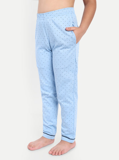 Blue Cotton Knitted Typography Full Sleeve Night Suit