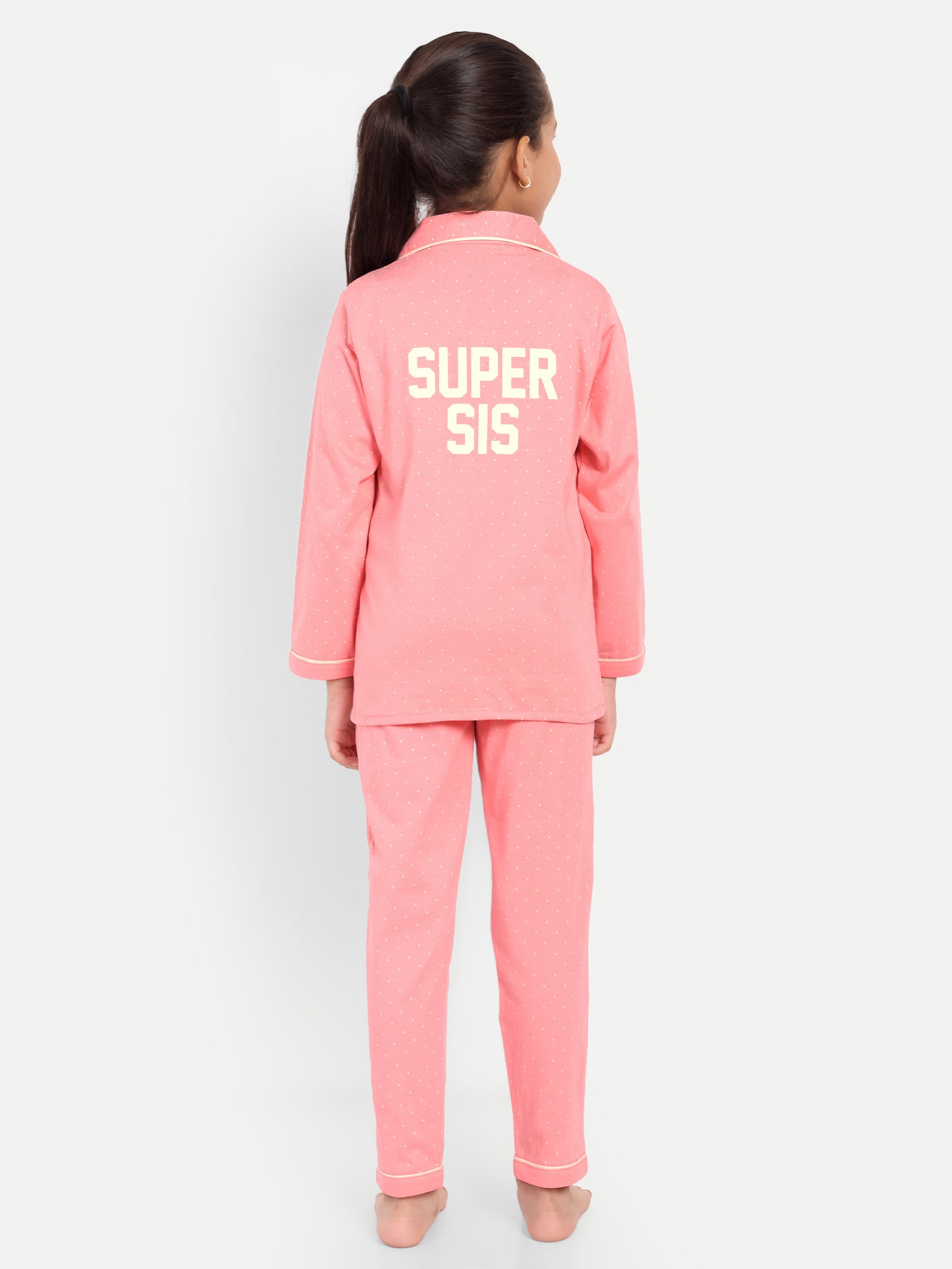 Pink Cotton Knitted Typography Full Sleeve Night Suit