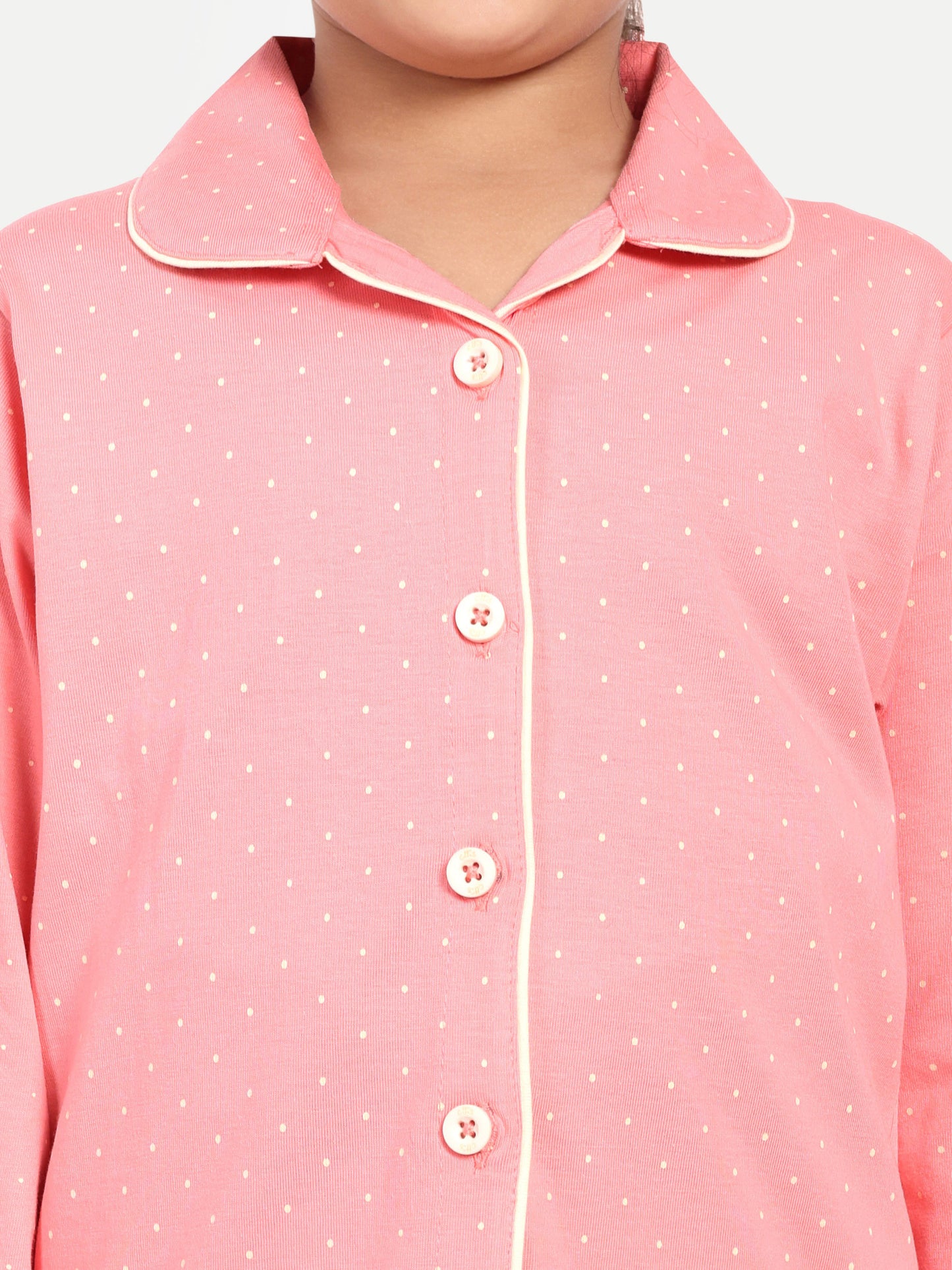 Pink Cotton Knitted Typography Full Sleeve Night Suit