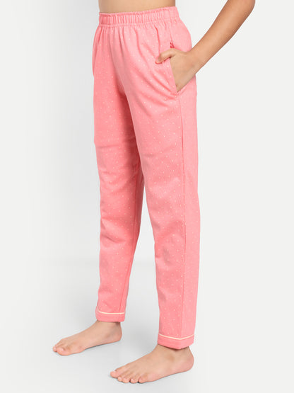 Pink Cotton Knitted Typography Full Sleeve Night Suit