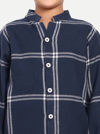 Blue Cotton Woven Checked Full Sleeve Night Suit