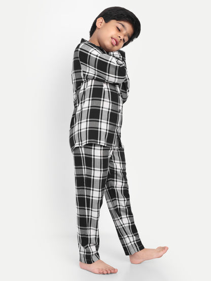 Black Full Sleeves Checked Flannel Night Suit