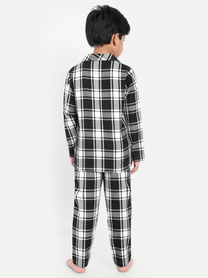 Black Full Sleeves Checked Flannel Night Suit