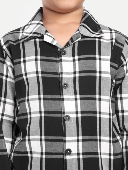 Black Full Sleeves Checked Flannel Night Suit