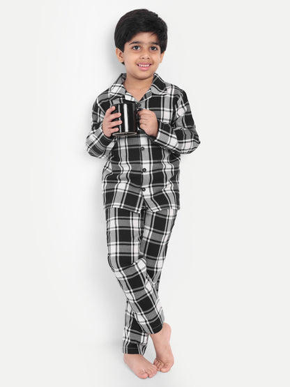 Black Full Sleeves Checked Flannel Night Suit