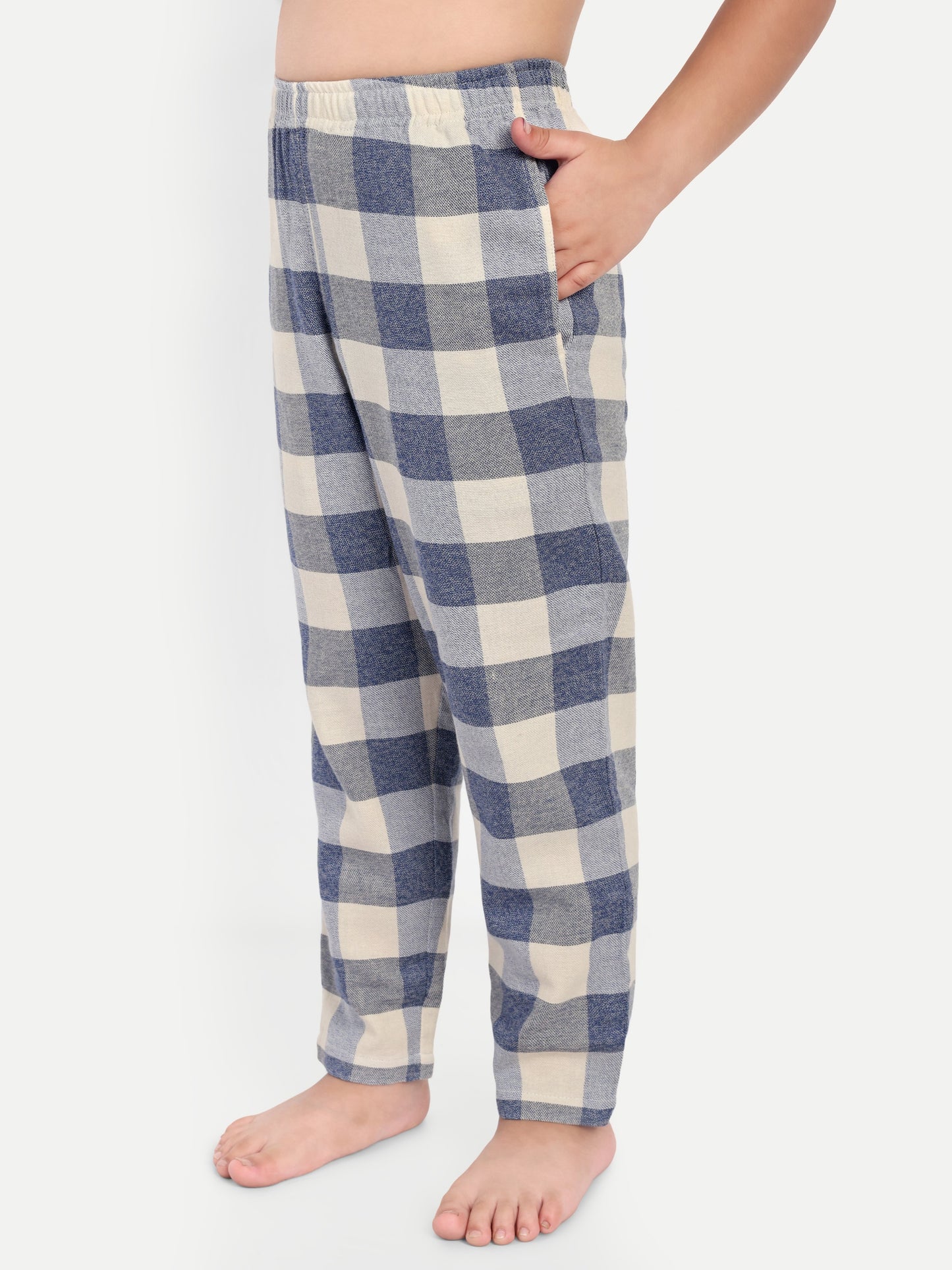 Blue Cotton Woven Checked Flannel Full Sleeve Night Suit