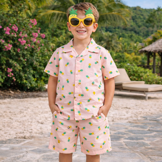 Peach Tropical Cotton Short Sleeves Co-ord Set