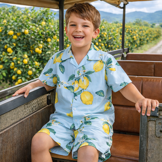 Blue Tropical Cotton Short Sleeves Co-ord Set