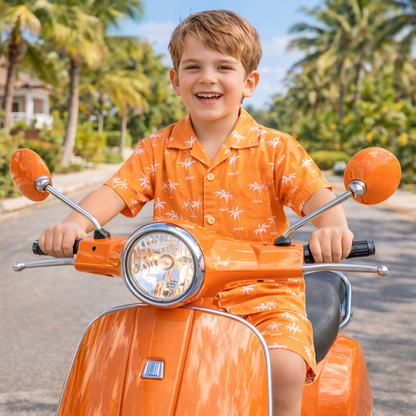 Orange Tropical Cotton Short Sleeves Co-ord Set