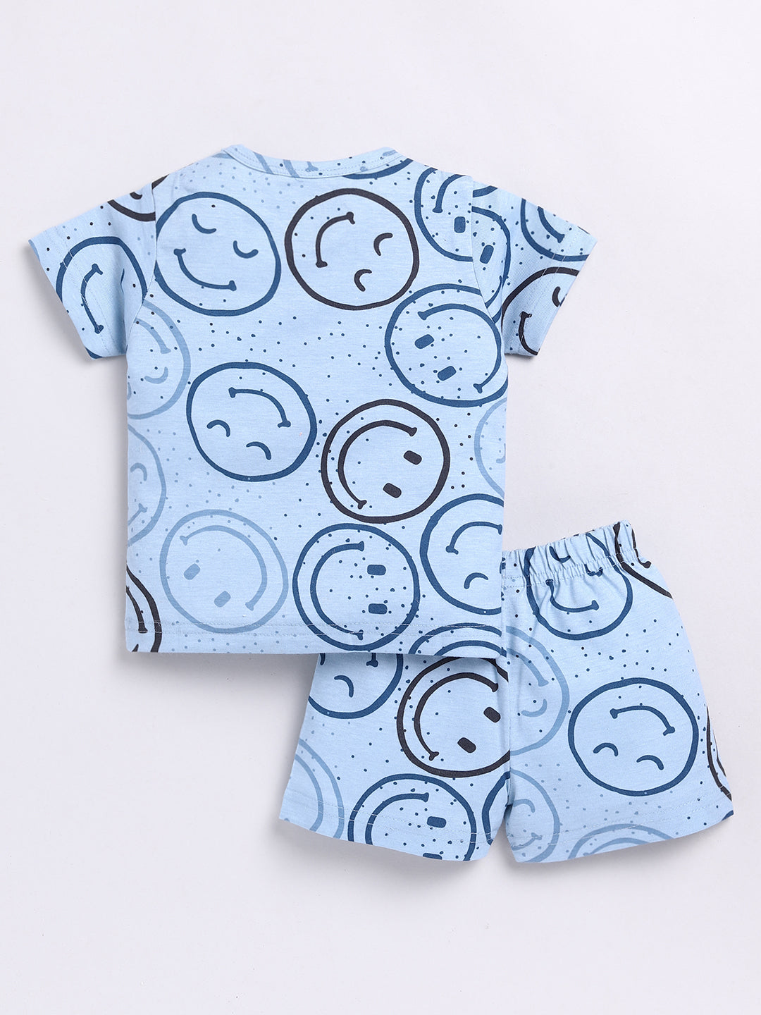 Blue Smile Emoji Print Half Sleeve Co-ord Set