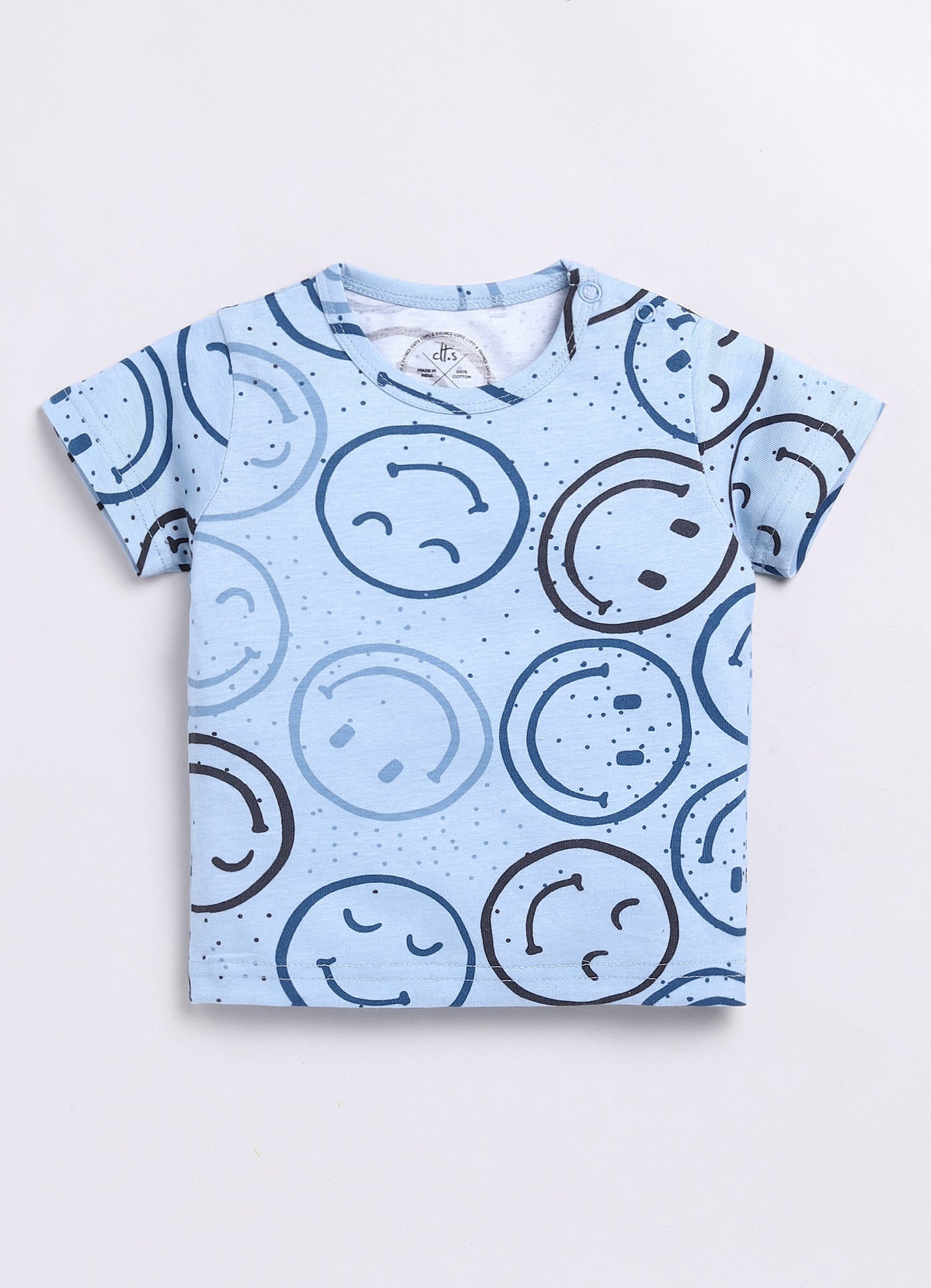 Blue Smile Emoji Print Half Sleeve Co-ord Set