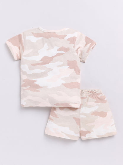 Beige Camouflage Half Sleeve Co-ord Set