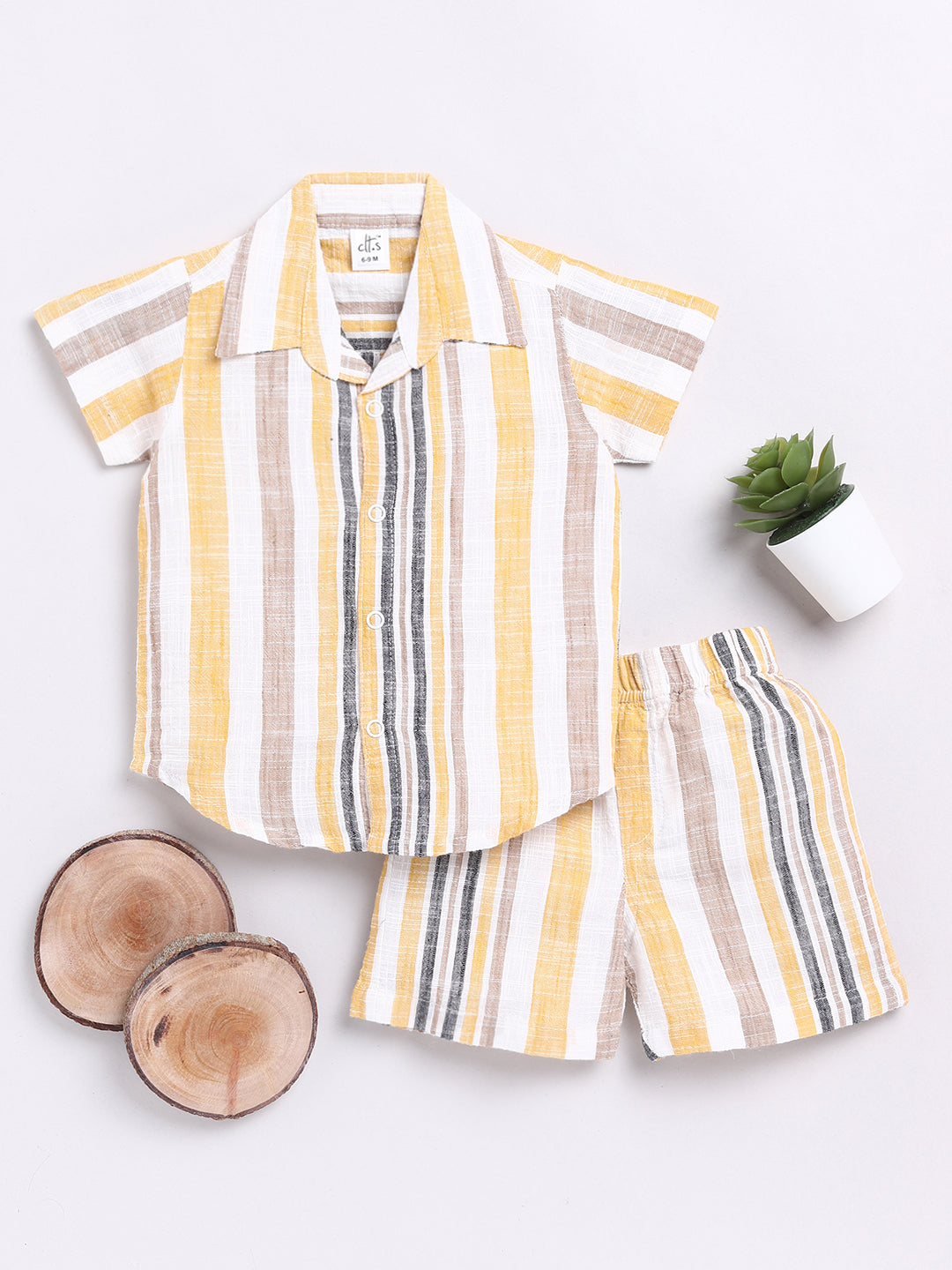 Yellow Striped Half Sleeve Co-ord Set