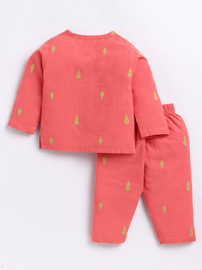 Peach Floral Full Sleeve Kurta Pyjama