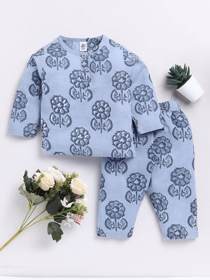 Blue Floral Full Sleeve Kurta Pyjama