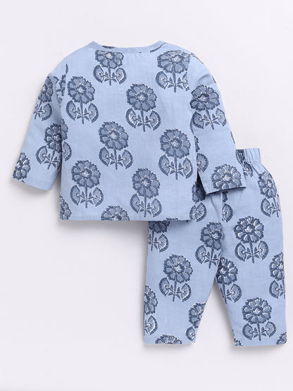 Blue Floral Full Sleeve Kurta Pyjama