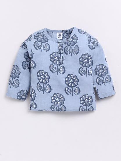 Blue Floral Full Sleeve Kurta Pyjama