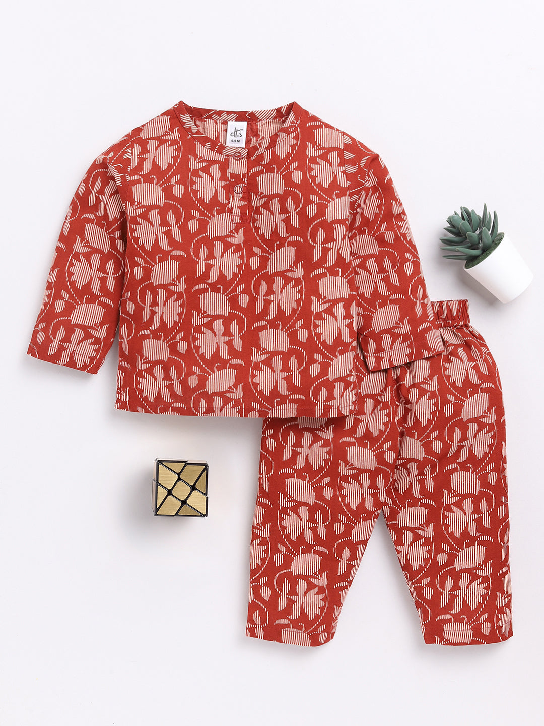 Red Floral Full Sleeve Kurta Pyjama