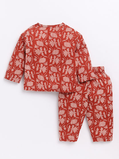 Red Floral Full Sleeve Kurta Pyjama