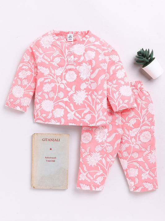 Pink Floral Full Sleeve Kurta Pyjama