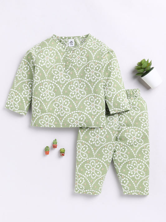 Green Floral Full Sleeve Kurta Pyjama