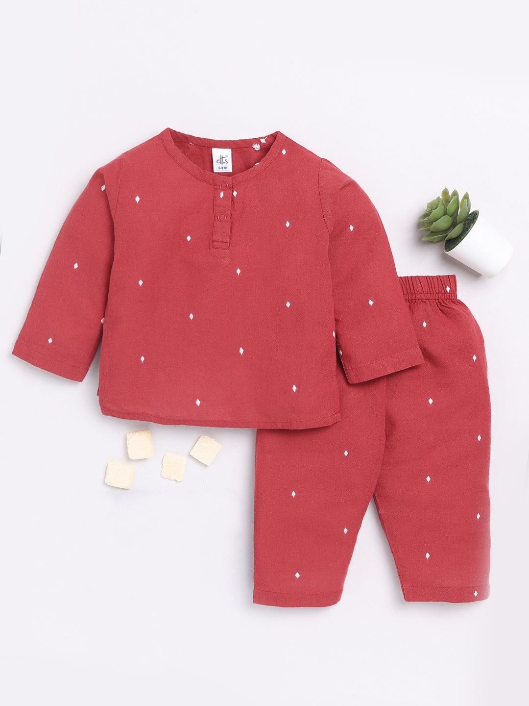 Red Floral Full Sleeve Kurta Pyjama