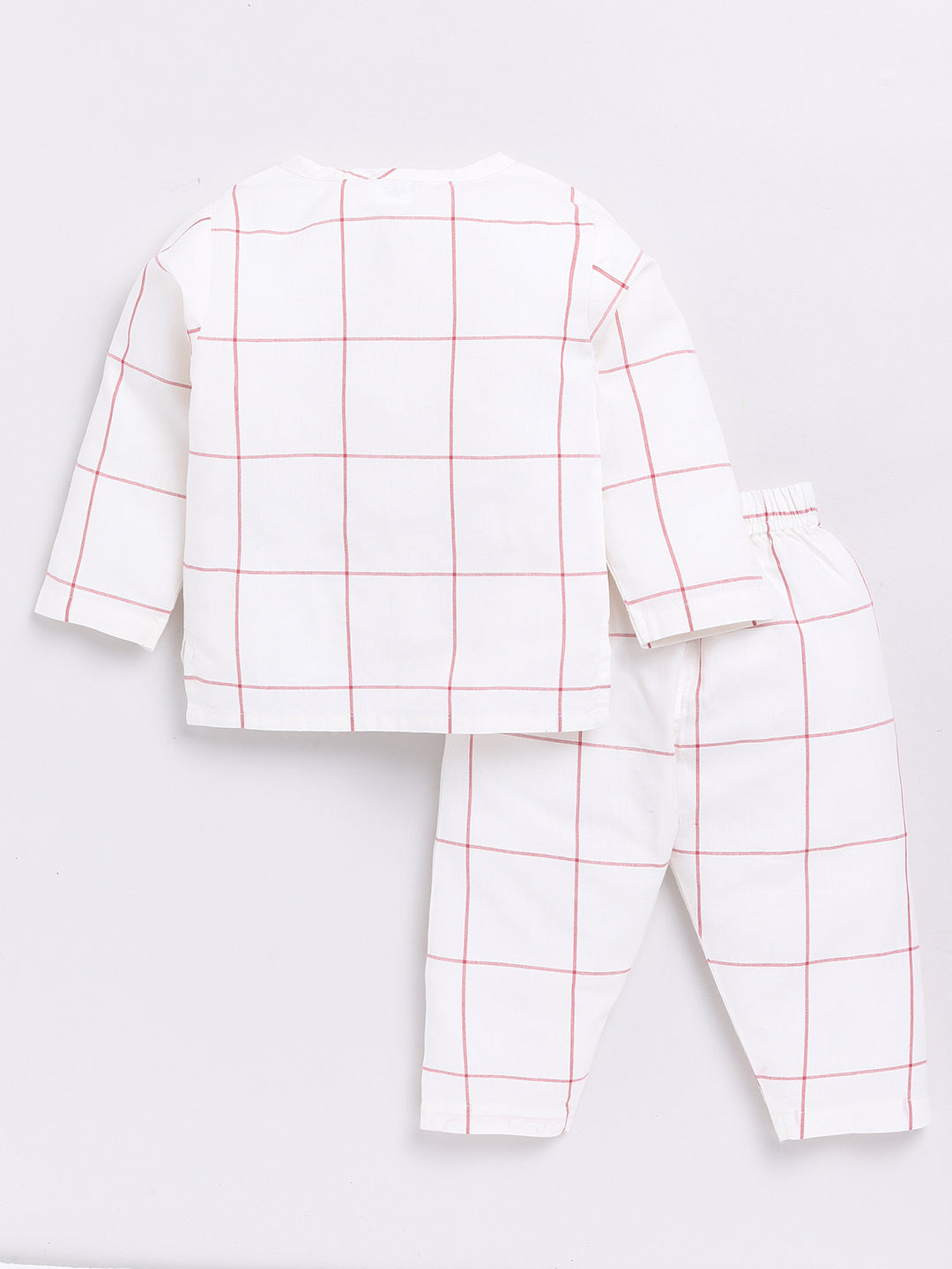 White & Red Checked Full Sleeve Kurta Pyjama