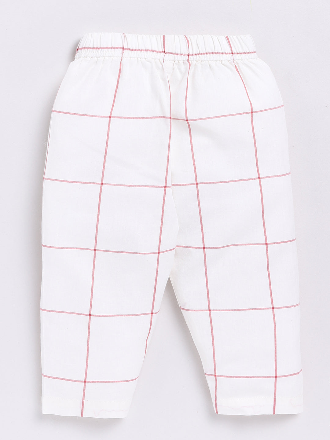 White & Red Checked Full Sleeve Kurta Pyjama