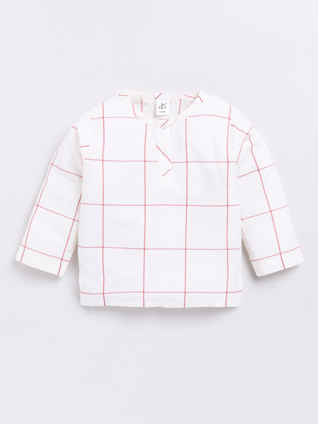 White & Red Checked Full Sleeve Kurta Pyjama