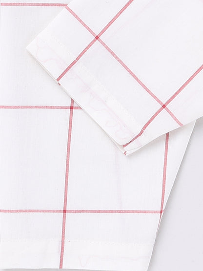 White & Red Checked Full Sleeve Kurta Pyjama