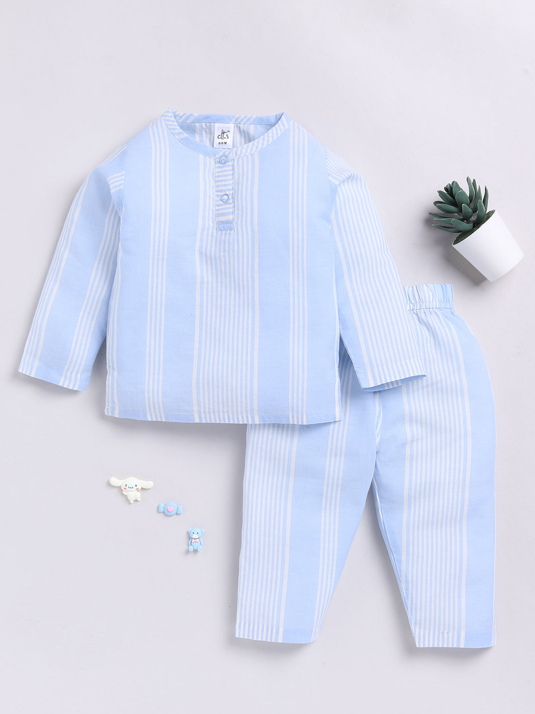 Blue Striped Full Sleeve Kurta Pyjama