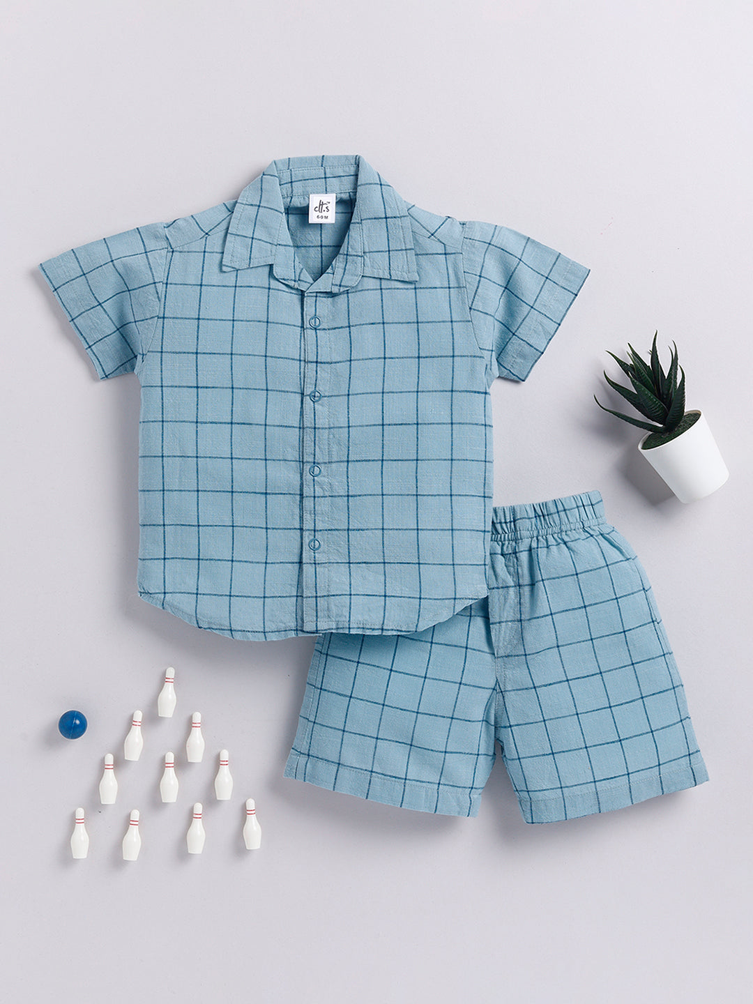 Blue Checked Half Sleeve Co-ord Set