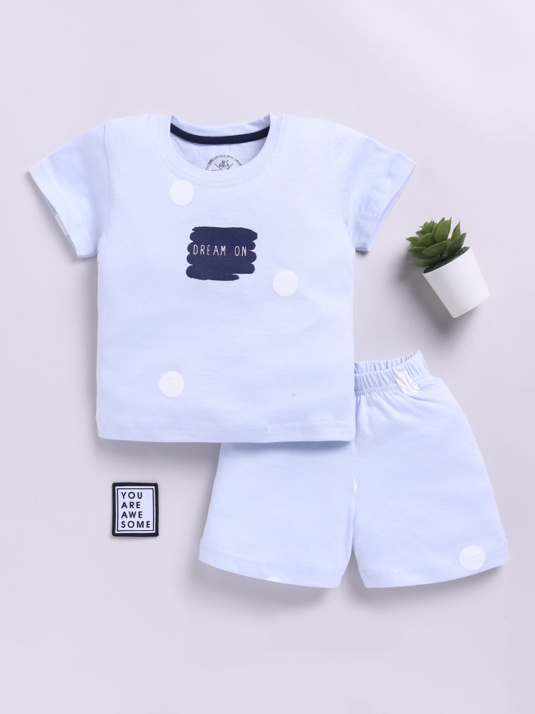 Blue Typography Half Sleeves Co-ord Set