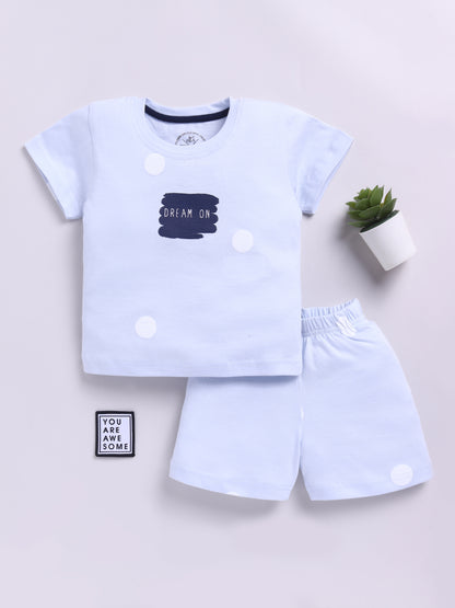 Blue Typography Half Sleeves Co-ord Set