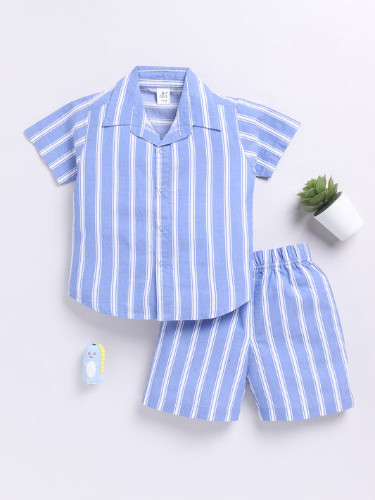 Blue Striped Short Sleeves Co-ord Set