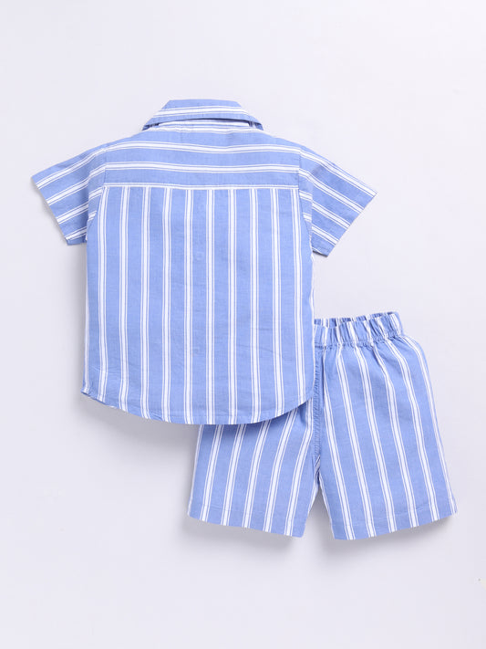 Blue Striped Short Sleeves Co-ord Set
