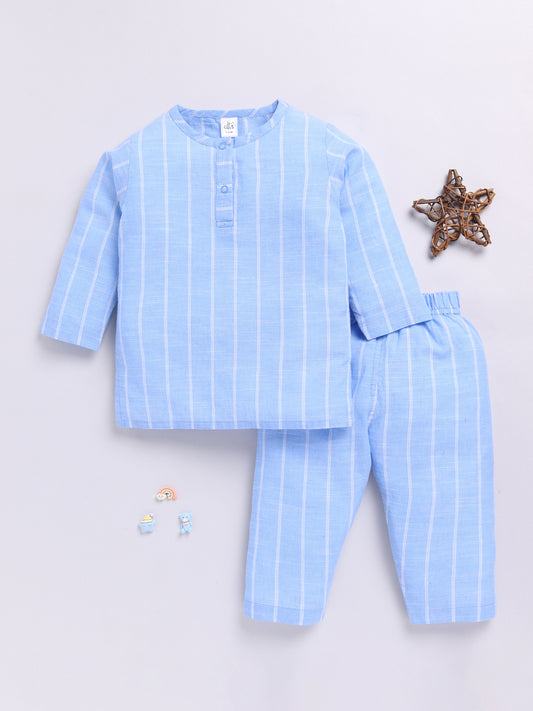 Blue Striped Long Sleeves Kurta Pyjama