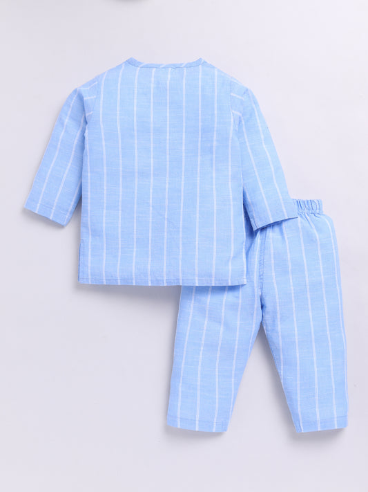Blue Striped Long Sleeves Kurta Pyjama