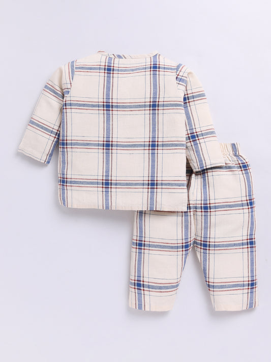 Cream Checked Long Sleeves Kurta Pyjama