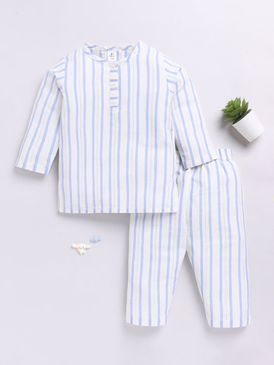 Blue Striped Long Sleeves Kurta Pyjama