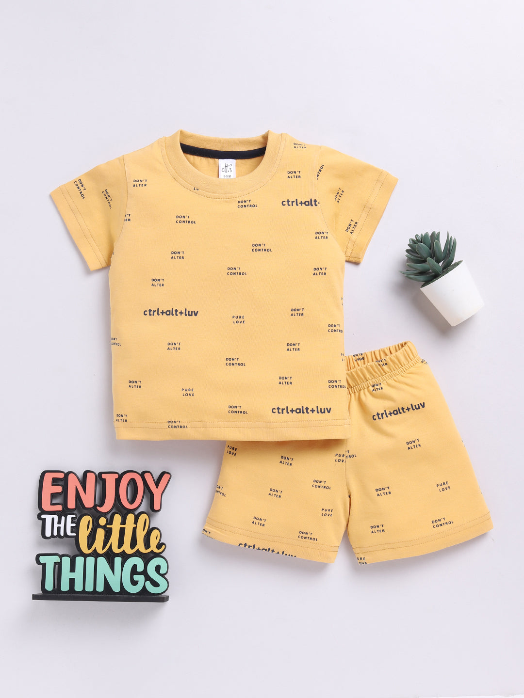 Yellow Typography Short Sleeves Co-ord Set