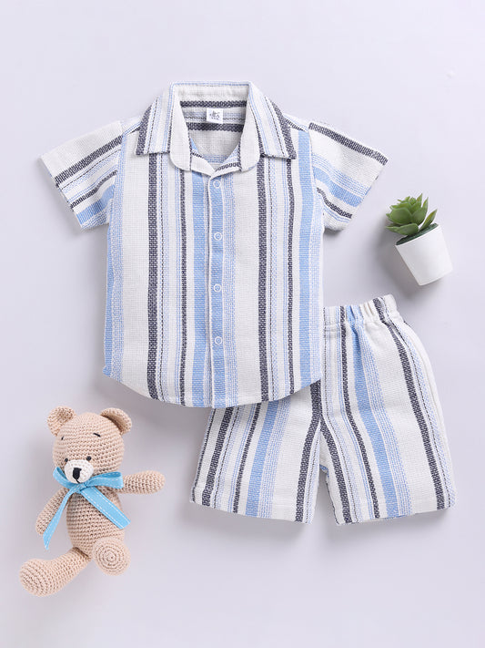 Blue Striped Short Sleeves Co-ord Set