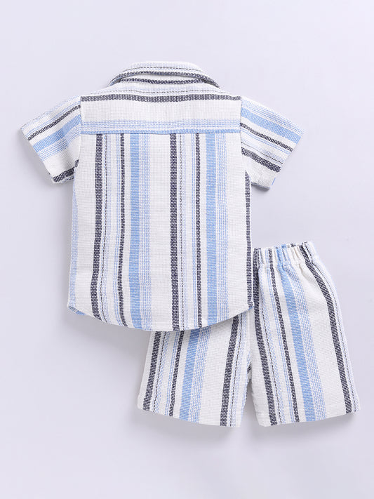 Blue Striped Short Sleeves Co-ord Set