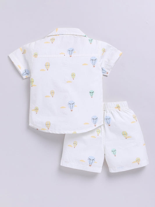 White Hotair Balloon Print Co-ord Set