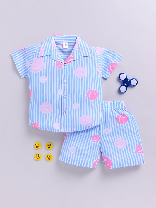 Blue 'Smiley' Half Sleeve Co-ord Set
