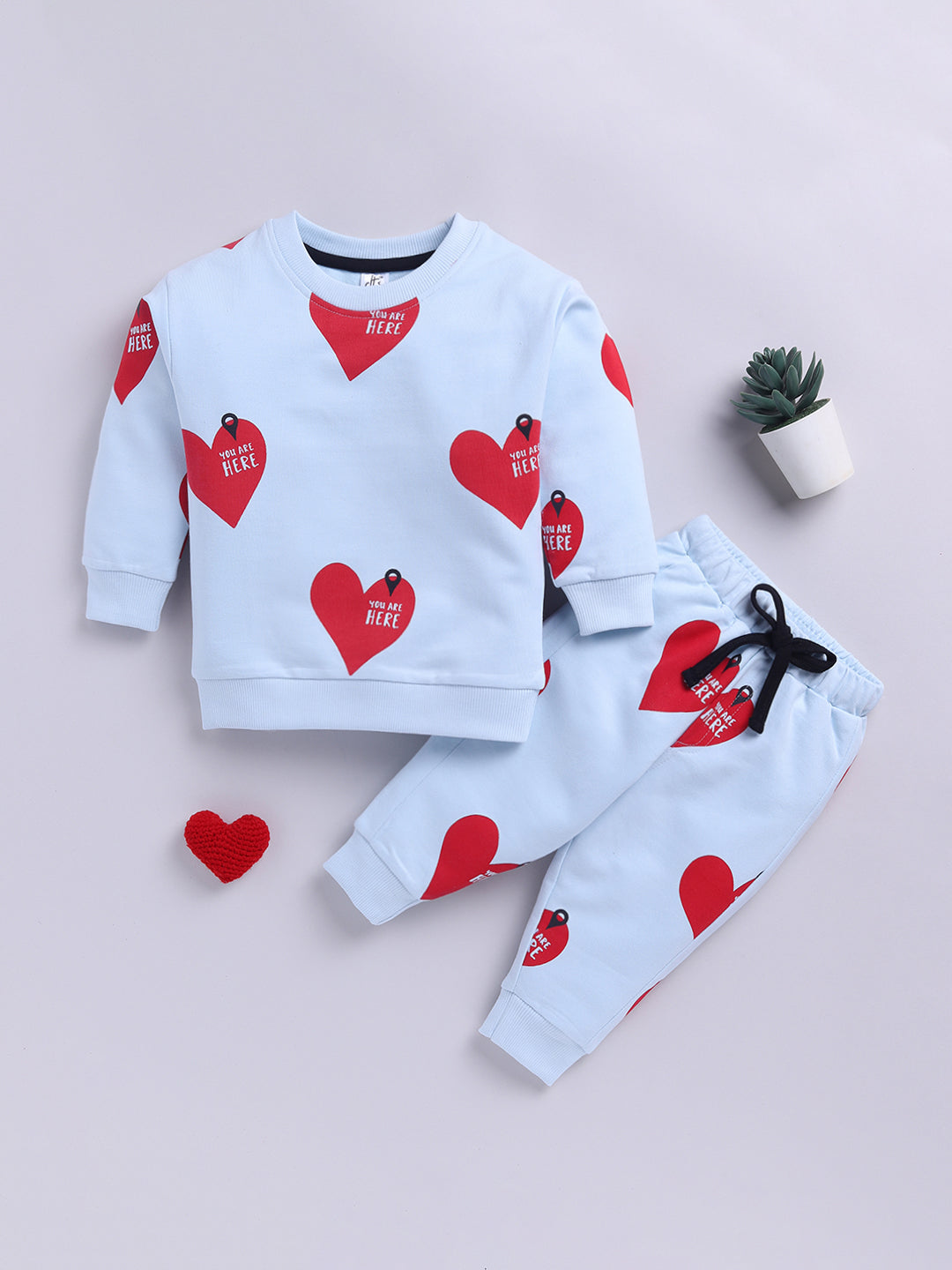 'Hearts' Blue Cotton Full Sleeve Co-ord Set